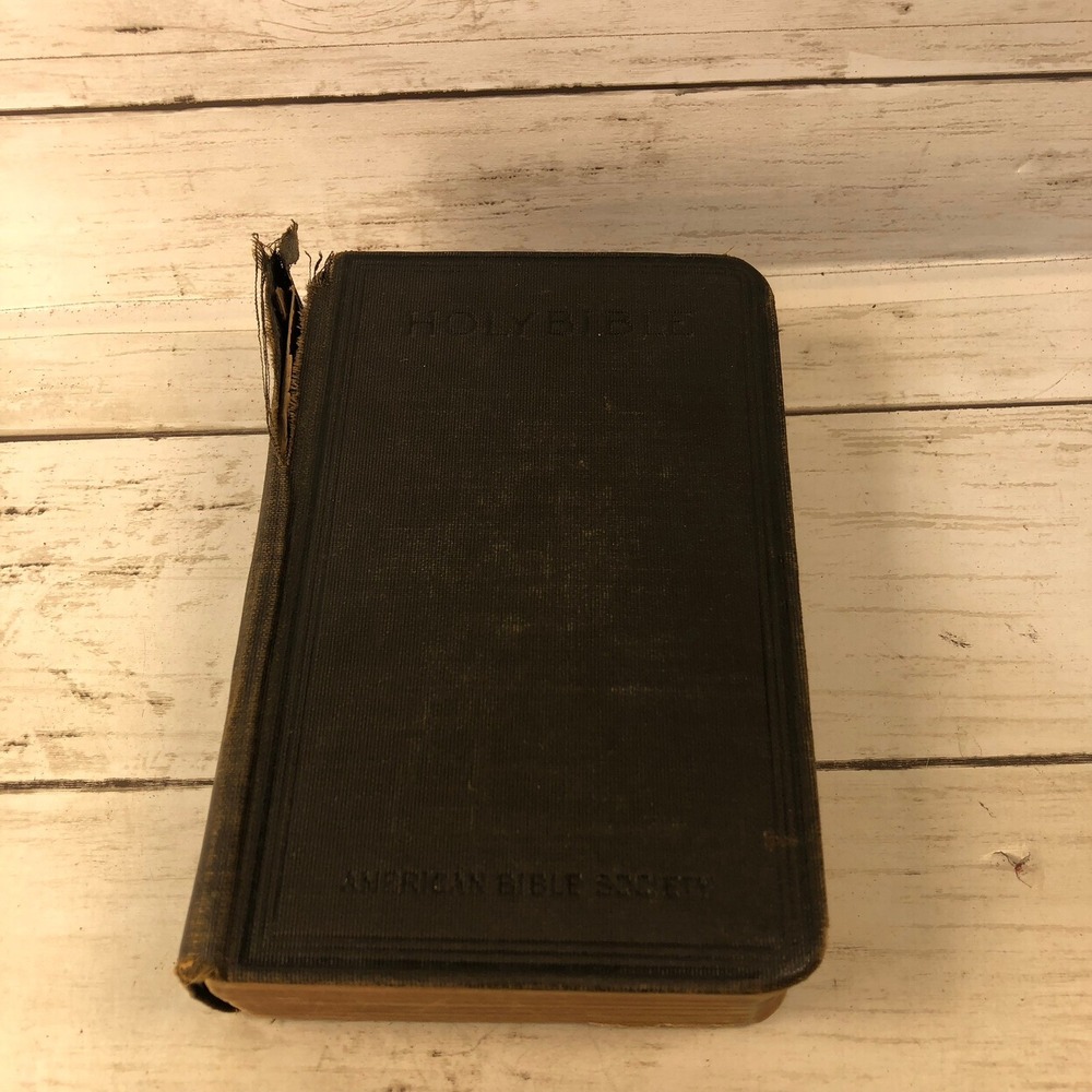 Antique 1914 Holy Bible American Bible Society Black Hardcover Pocket Size 18mo